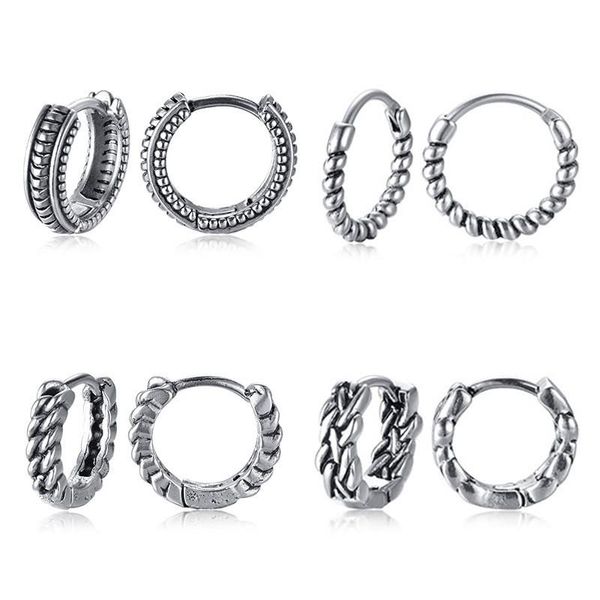 

hoop & huggie letapi punk vintage stainless steel earrings for men women simple hip hop twist retro never fade, Golden;silver