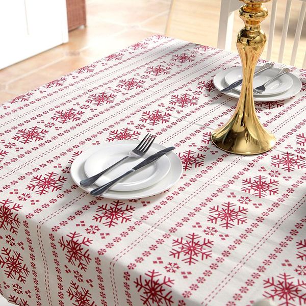 

table cloth cotton christmas party tablecloth rectangle small snowflake white polyester dinning cover for home big snow decorative