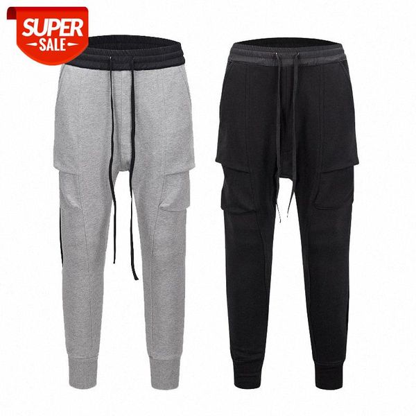 

dark ro style long ribbon drawstring cotton all-match guardian pants kanye same casual men #gq9t, Black