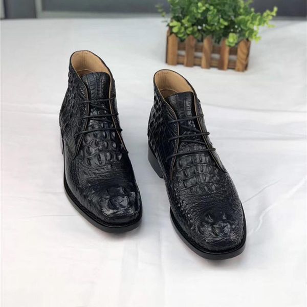 

dress shoes stylish designer authentic real crocodile skin men's lace-up casual genuine exotic alligator leather male high-top, Black