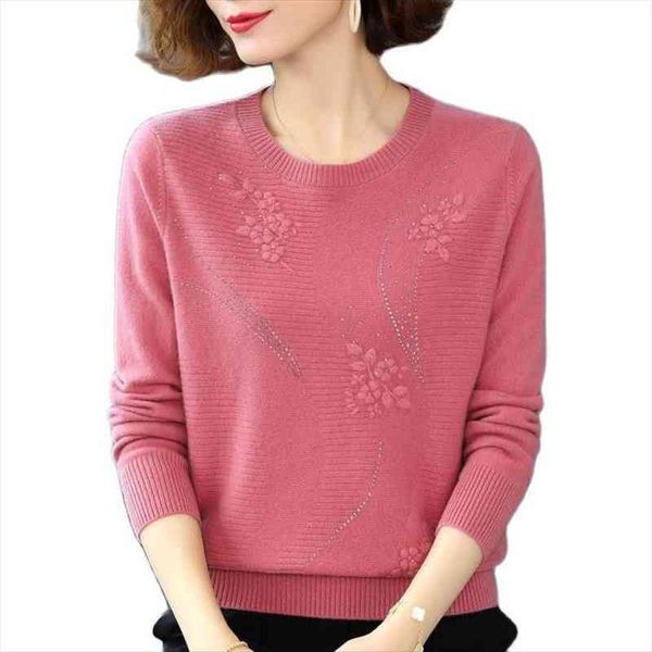 

women sweaters spring autumn long sleeve o-neck embroidered knitted jumper pullovers middle-aged mother sweater w2365, White;black