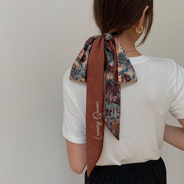

hair accessories luxury scarf women silk long ribbon foulard cheveux brand design elegance printing lady scarves bandana