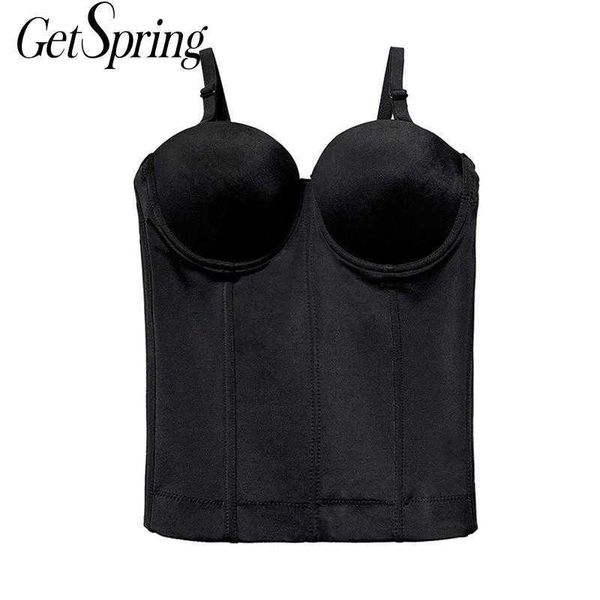 

getspring women tank fishbone corset crop summer white black sleeveless backless fashion tank210601