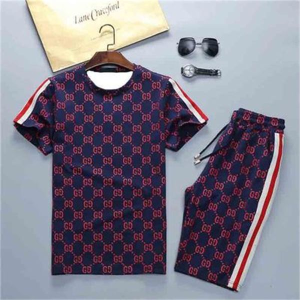 

mens letter printing tracksuits fashion trend short sleeve round neck loose shorts 2pcs suits designer male brand fitness two piece sets, Gray