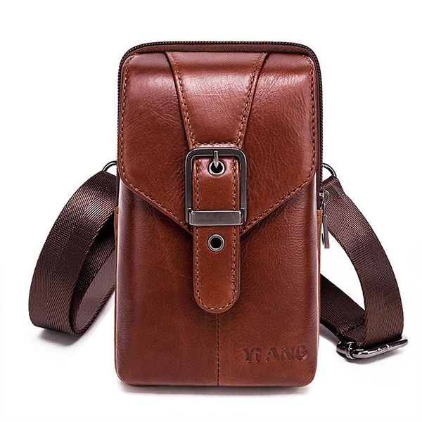 

Leather Cowhide Mini Shoulder Crossbody Fashion Waist Fanny Pack Phone Cigarette Case Wallet Belt Bag for Men, Sky blue