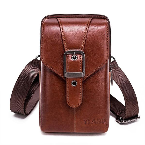 Couro de vaca mini ombro crossbody moda cintura fanny pacote telefone cigarro caso carteira cinto saco para homem