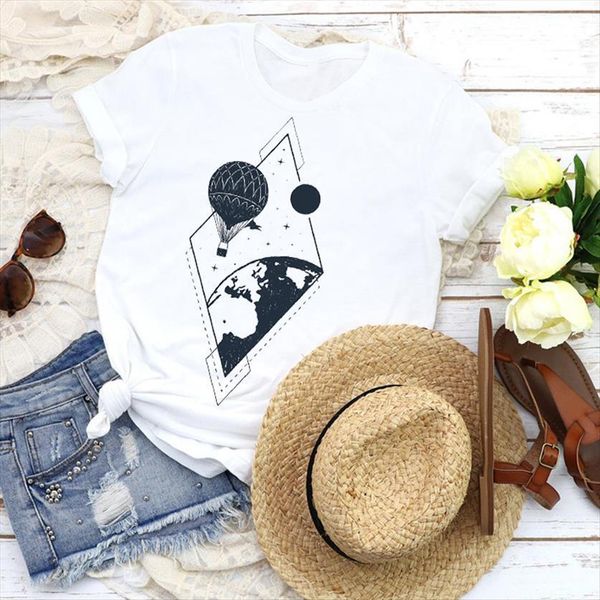 

graphic balloon travel holiday 90s women t shirt fashion horror skull tees print clothing female womens, White