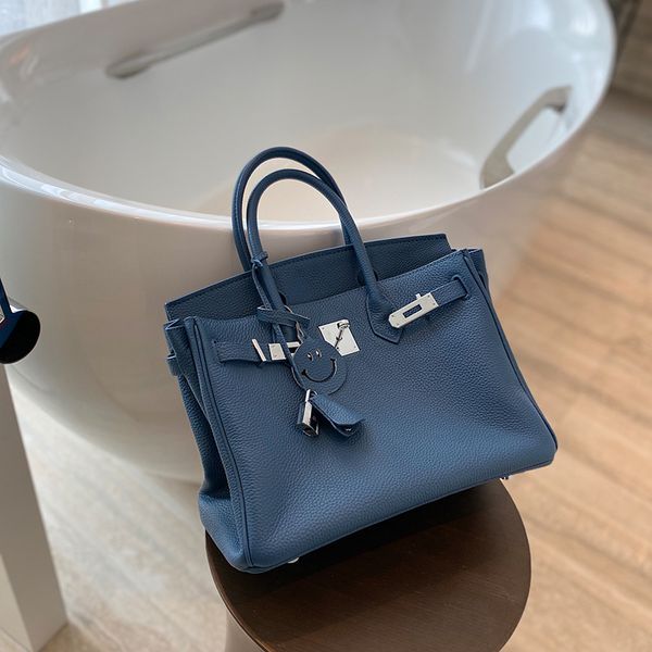 

designer bags high sense genuine leather handbag first layer cowhide vintage blue silver buckle bag shoulder portable
