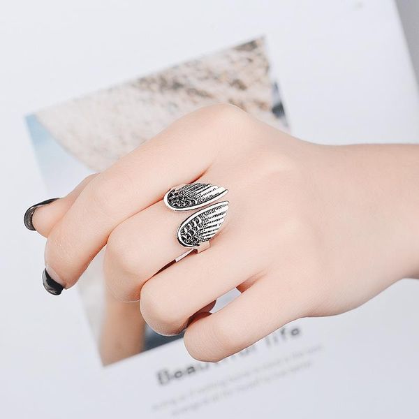

cluster rings angel open for women vintage style antique silver color adjustable finger ring gift fashion jewelry kar327, Golden;silver