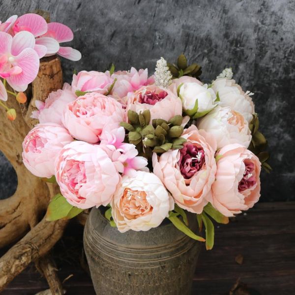 

decorative flowers & wreaths elegant artificial peony flower silk simulation plant bouque retro wedding party fake multicolor home decoratio
