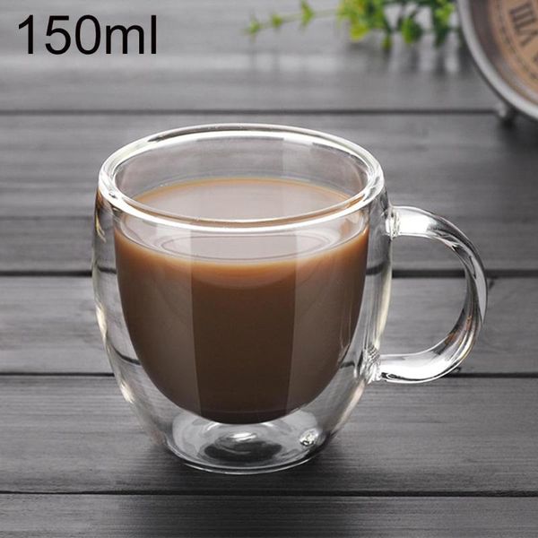 

mugs coffee cup set cute kawaii cups 150ml double-layer heat-resistant belt handle glass beer milk beverage drinkware