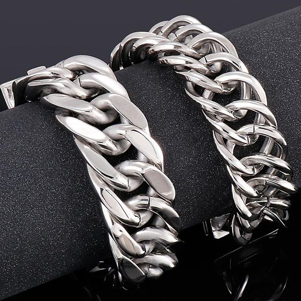 Catena a maglia 20 22mm Curb in acciaio inossidabile Bracciale cubano da uomo Cool Polsino maschile Uomo Homme Bracciale classico gioielli maschili G194z