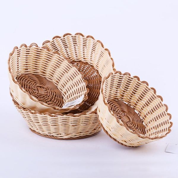 

fruit vegetables storage basket hand-woven kitchen snack organizer imitation rattan lace baskets
