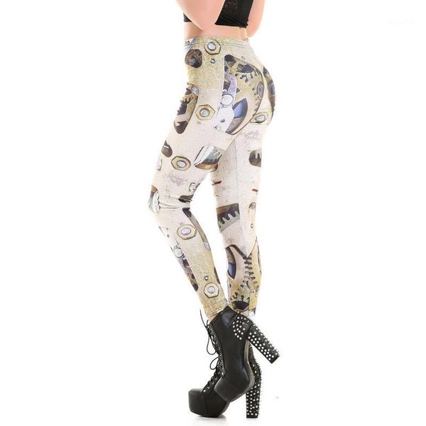 

women's leggings 2021 women steampunk clock gear print slim fit thin elastic polyester cos party pants casual trousers drop, Black