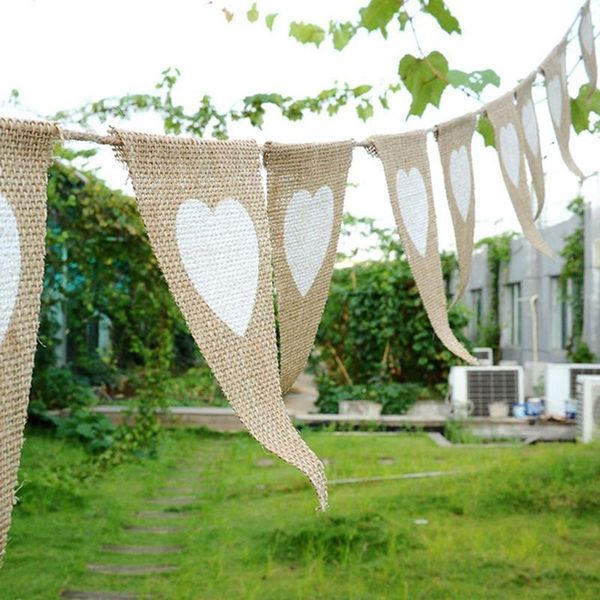 

party decoration 2.8m 13 flags vintage jute burlap heart bunting banner wedding pography props celebration diy