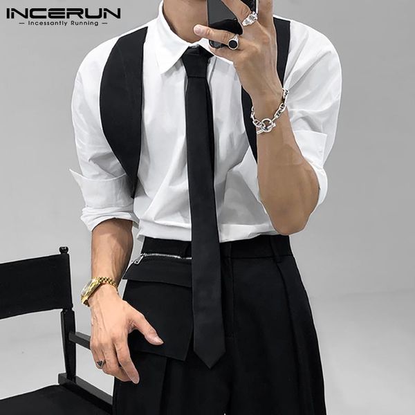 

men's casual shirts incerun autumn winter 2021 blouese stylish long sleeves streetwear all-match simple party nightclub suit shirt s-5, White;black