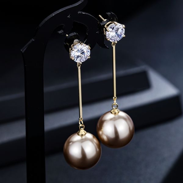 

ins simple exaggeration personality tassel earrings female 925 sier needle korean net red long earrings pearl temperament, Golden