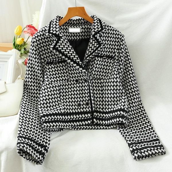 

women's jackets plaid kobieta kurtka short woolen jacket coat women autumn winter england long sleeve outwear crop mujer chaqueta ymv0, Black;brown