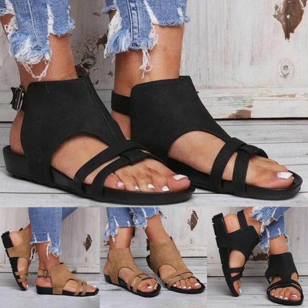 

fashion summer women flat open toe breathable sandals buckle strap casual beach shoes sandales femme sandalias de mujer, Black