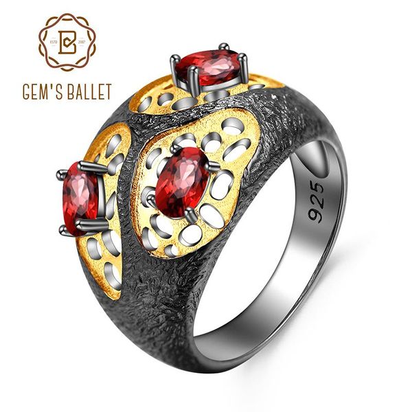 

cluster rings gem's ballet the persistence of memory style ring natural garnet 925 sterling silver handmade for women fine jewelry, Golden;silver