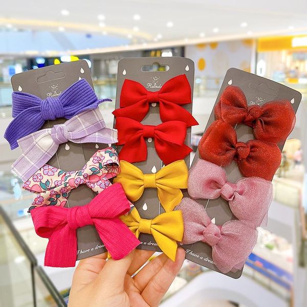 

hair accessories 2/4 pcs/set children cute colors floral plaid bow ornament clips baby girls lovely barrettes hairpins kids, Slivery;white