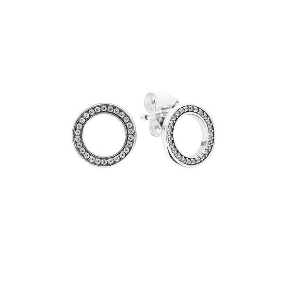 

genuine 925 sterling silver round earrings with original box suitable for pandora jewelry ladies wedding gift earrings, Golden;silver