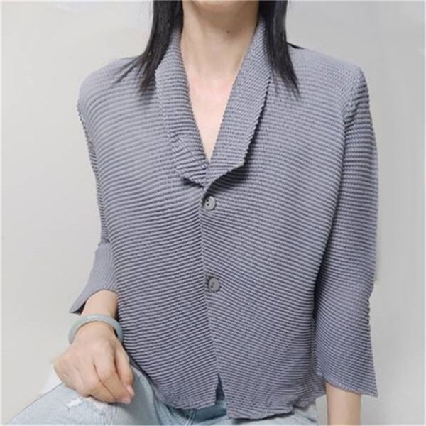 

dresses miiyake fashion fold soild single breasted turndown collar coat, White