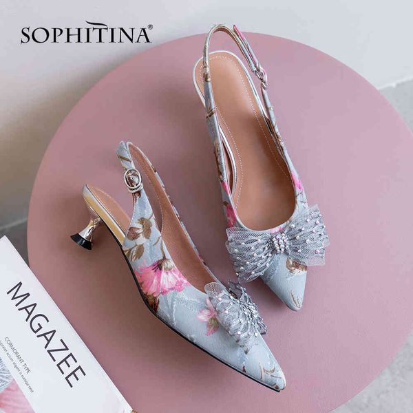 Sophitina Moda Mulheres Bombas Borboleta-Nó Decoração Slingbacks Verão Handmade Apointed Toe Sapatos Sweet Slip-on Bombas PO482 210513