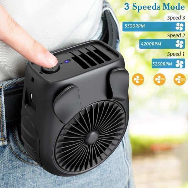 

electric fans 5000mah battery operaed personal waist clip portable belt fan, 3 speed, quiet, ,rechargeable usb fan cooling