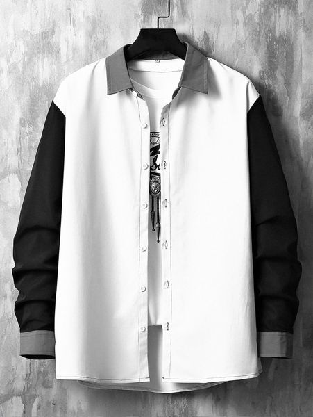 

romwe guys colorblock button front shirt without tee j2ee#, White;black