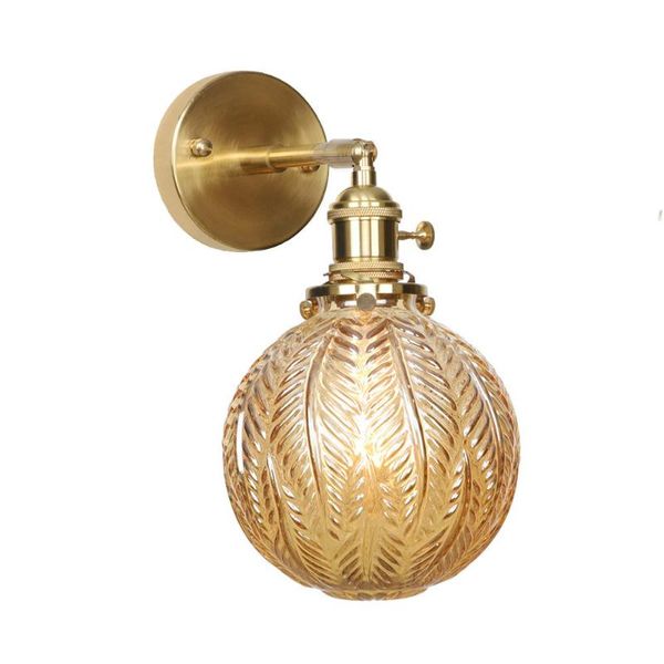 Pure Copper Nordic Wall Light Luminária Padrão de Vidro Esfera Espelho Sconce Vintage Quarto Luminária Applique Murale Luminária