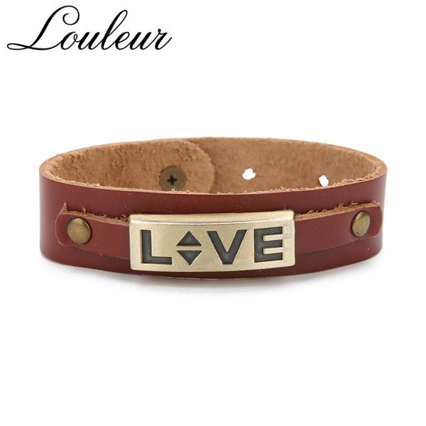 

charm bracelets louleur vintage genuine leather adjustable engraved love letter punk bangles for men women valentine's day gifts, Golden;silver