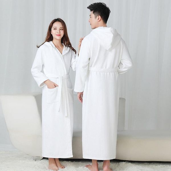

women's sleepwear oversized el robe thicken lengthen lovers hooded 100% cotton waffle for men and women winter warm bathrobe, Black;red