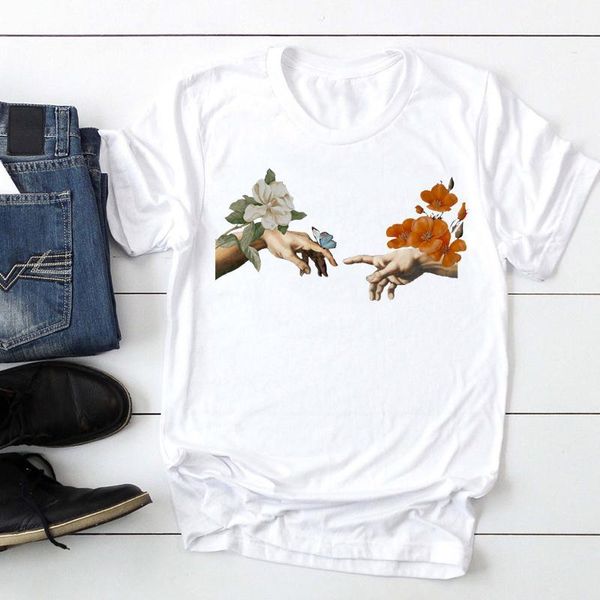

women's t-shirt women short sleeve funny painting floral fashion cartoon summer lady print tee graphic t female tshirts clothes, White