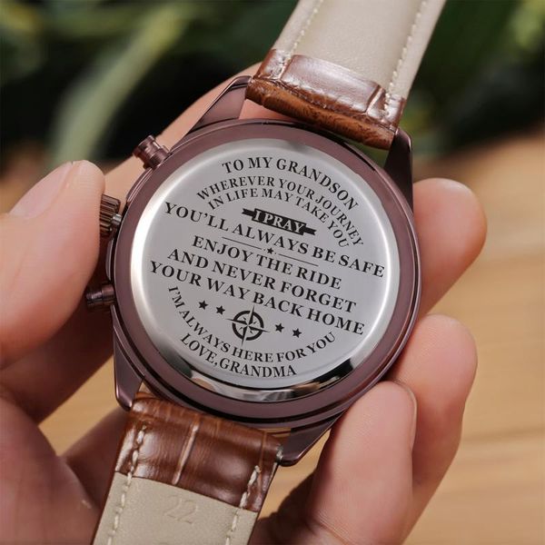 

wristwatches to my grandson fashion luxury 30m waterproof men watch leather strap birthday graduation military anniversary gifts from grandm, Slivery;brown