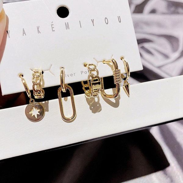 

dangle & chandelier migga 6pcs mix copper metal link star geometric earrings set for women gold color plated, Silver