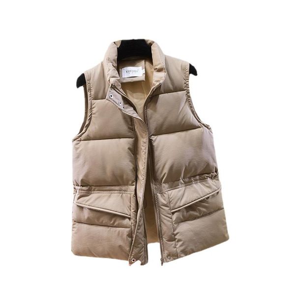 

women's vests casual coat solid short vest cotton winter sleeveless jacket with zipper stand collar jackets for women, Black;white