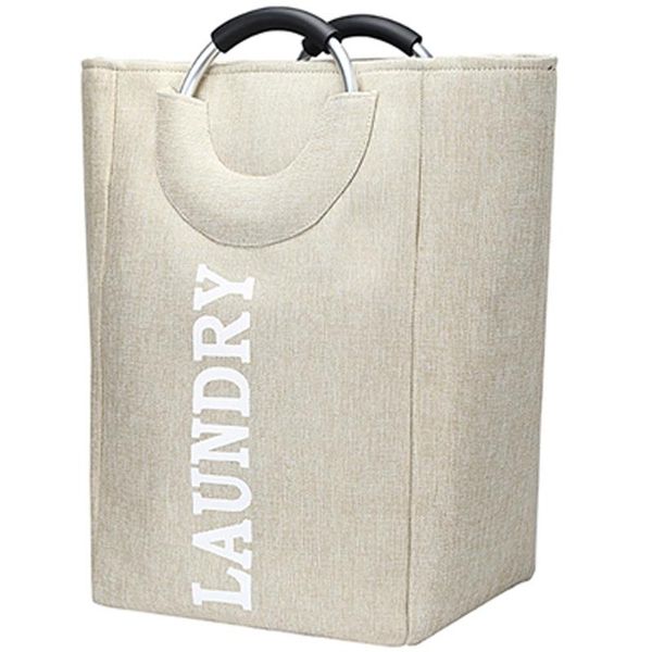 

hanging baskets portable laundry basket hamper with handles,foldable clothes washing bin travel carry and storage for dirty clothes-beig