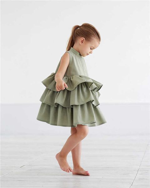 Sommerkleid Mädchen Prinzessin Kleider Kuchen Kind Mädchen Party Tutu Kleid Ärmelloses Geburtstagskleid für 1 2 3 4 5 6 Jahre alte Kleidung Y0726