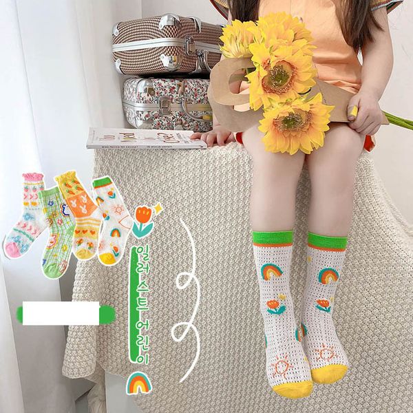 

girls socks baby clothes kids accessories childrens cotton flower princess long sock cartoon boys wear b7659, Pink;yellow