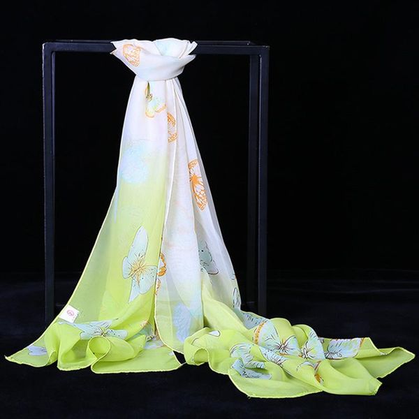 

scarves spring autumn chiffon printing butterfly sunscreen scarf lengthened ladies soft light elastic breathable shawl dual-use c80, Blue;gray