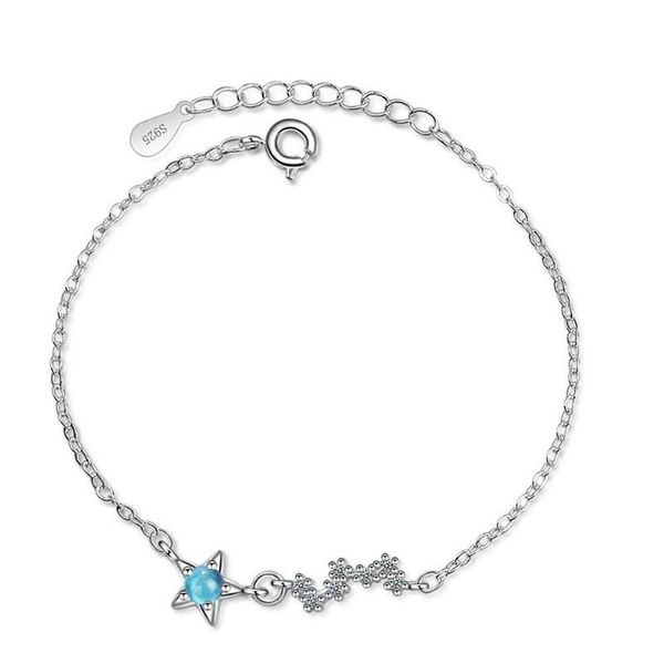 

charm bracelets 925 sterling silver for women romantic crystal blue zircon stars girl jewelry engagement accessories, Golden;silver