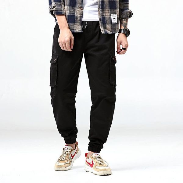 

cargo pants men street style cotton jogger casual slim sweatpants s-7xl men's, Black