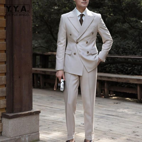 

men's suits & blazers business formal wedding dress groom mens fashion double breasted blazer straight pants two piece set office man s, White;black