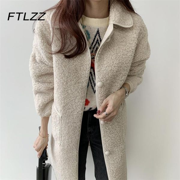

women's wool & blends women long jacket spring autumn korean turn down collar black coat fall clothes fashion woman elegant office outw