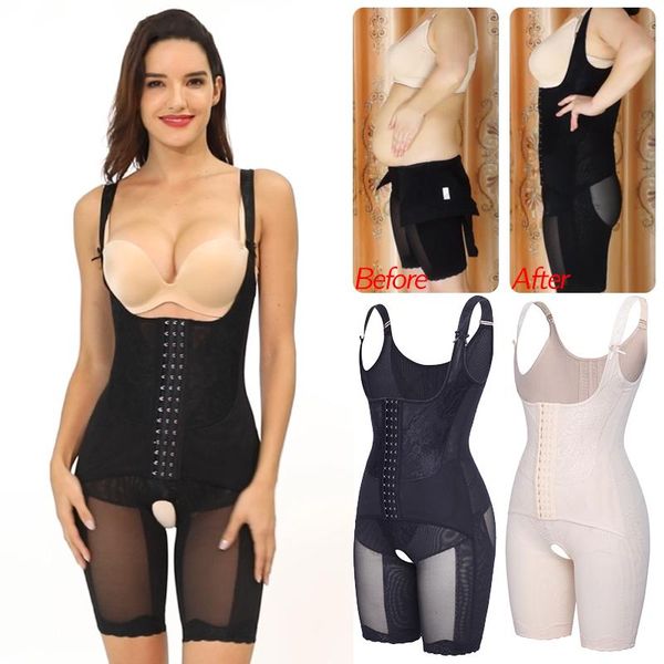 

women's shapers women waist trainer shapewear bodysuit postparto recovery full body shaper tummy control slimming underwear fajas colom, Black;white