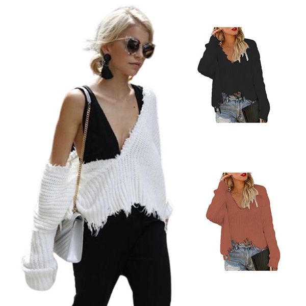 

women's sweaters amazon 2021 autumn/winter knit sweater irregular stripes color block pullover, White;black