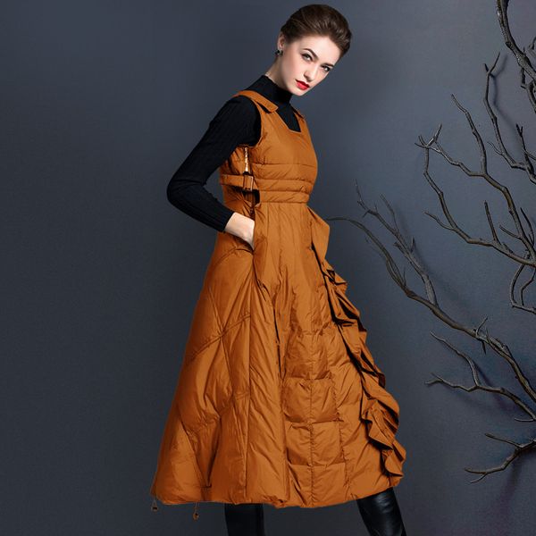 

down jacket 2021 autumn and winter waist closing thin women's medium long thickened fashion vest, Black