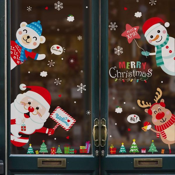 

wall stickers [shijuekongjian] father christmas window diy snowman tree decals for living room shop glass festival decoration