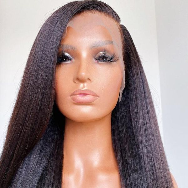 

synthetic wigs black hair lace front with baby kinky straight glueless pre plucked for women